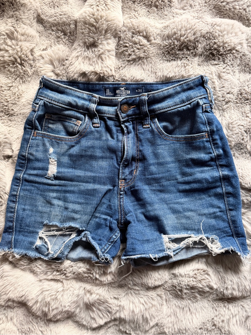 Hollister Distressed Medium Blue Denim Cutoff Shorts